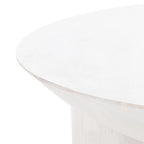 Table basse ronde en manguier massif, finition blanchie/naturelle, avec 3 pieds cylindriques, assemblage par 1 personne