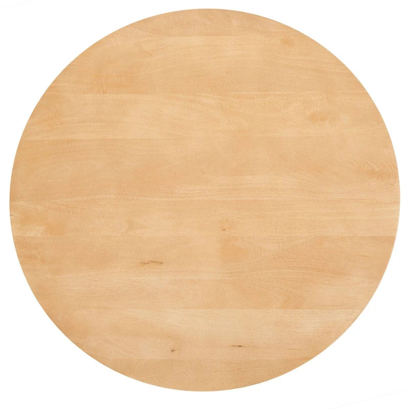 Table basse ronde en manguier massif, finition blanchie/naturelle, avec 3 pieds cylindriques, assemblage par 1 personne