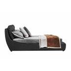 Lit plateforme de rangement à vérins en similicuir noir/blanc avec tête de lit rembourrée, Grand lit/Très grand lit, Montage à 2 personnes