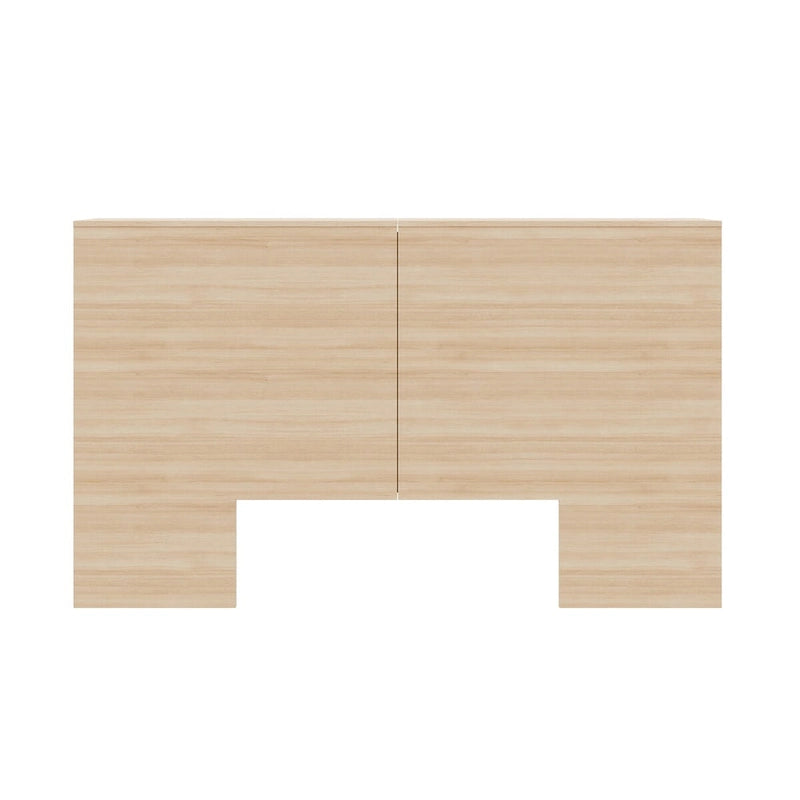 Tête de lit de rangement en bois composite Chêne blond naturel / Chêne brun avec 3 étagères de chaque côté, assemblage par 1 personne
