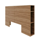 Tête de lit de rangement en bois composite Chêne blond naturel / Chêne brun avec 3 étagères de chaque côté, assemblage par 1 personne