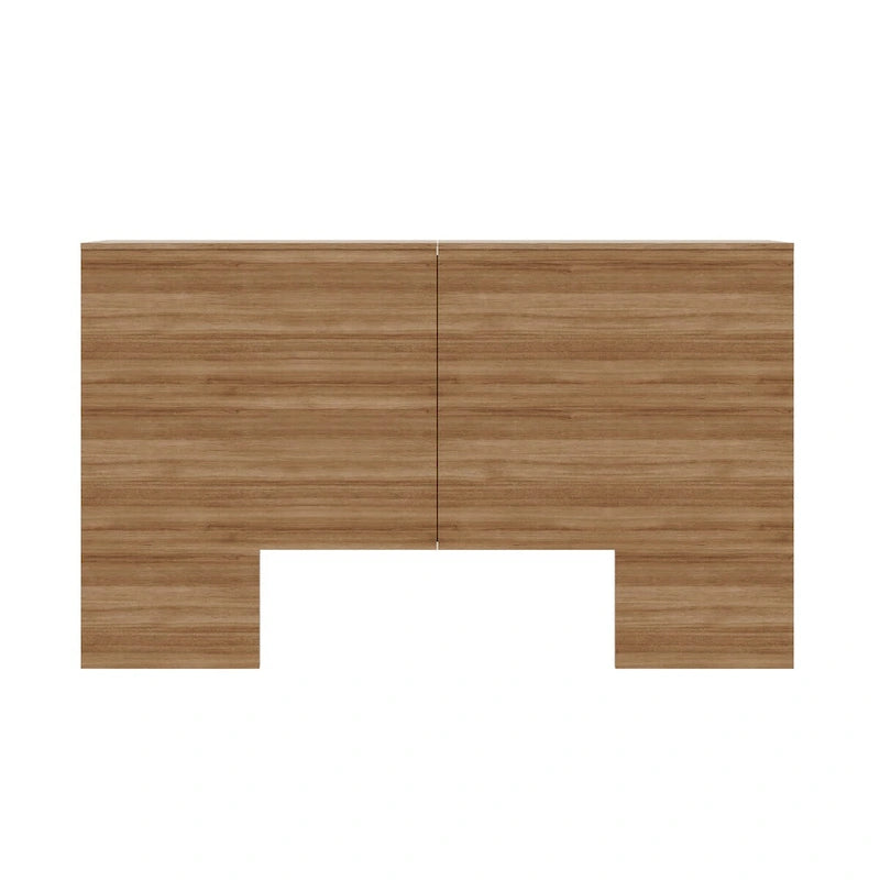 Tête de lit de rangement en bois composite Chêne blond naturel / Chêne brun avec 3 étagères de chaque côté, assemblage par 1 personne