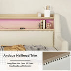 Lit de repos simple en cuir synthétique blanc/beige/gris avec tête de lit de rangement, lumières LED et station de charge, pour 1 personne