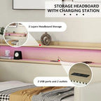 Lit de repos simple en cuir synthétique blanc/beige/gris avec tête de lit de rangement, lumières LED et station de charge, pour 1 personne