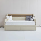 Lit de repos simple en cuir synthétique blanc/beige/gris avec tête de lit de rangement, lumières LED et station de charge, pour 1 personne