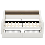 Lit de repos simple en cuir synthétique blanc/beige/gris avec tête de lit de rangement, lumières LED et station de charge, pour 1 personne