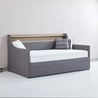 Lit de repos simple en cuir synthétique blanc/beige/gris avec tête de lit de rangement, lumières LED et station de charge, pour 1 personne