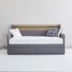 Lit de repos simple en cuir synthétique blanc/beige/gris avec tête de lit de rangement, lumières LED et station de charge, pour 1 personne