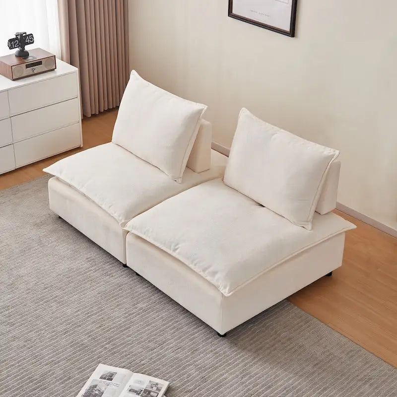 Fauteuil d'appoint sans accoudoirs en chenille orange/gris/vert/beige avec pouf, 1 place