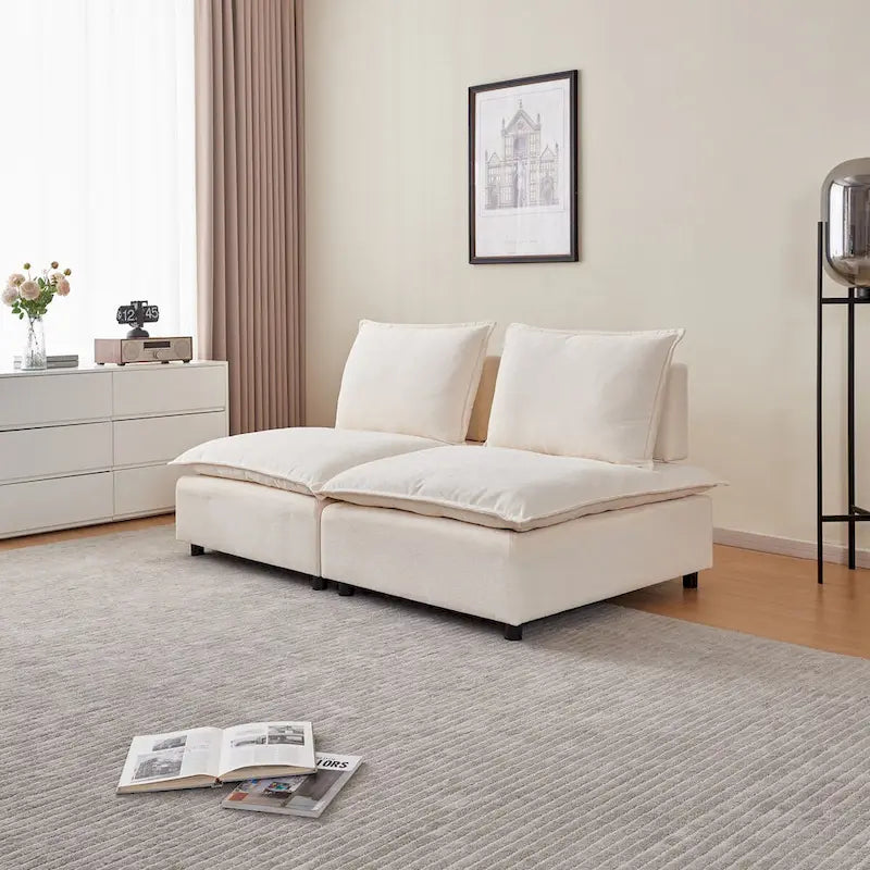 Fauteuil d'appoint sans accoudoirs en chenille orange/gris/vert/beige avec pouf, 1 place