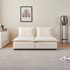 Fauteuil d'appoint sans accoudoirs en chenille orange/gris/vert/beige avec pouf, 1 place