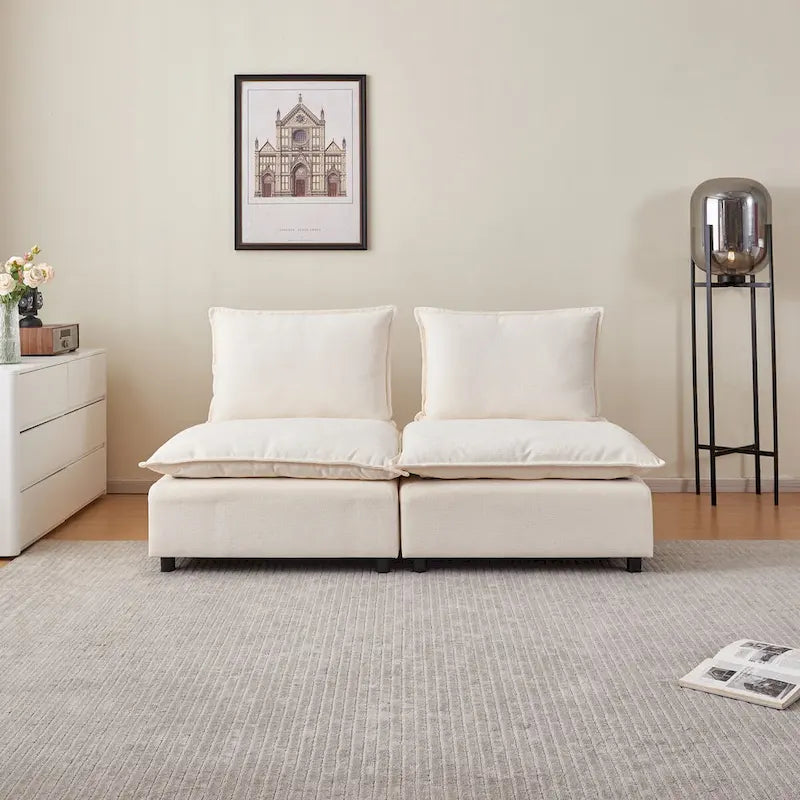 Fauteuil d'appoint sans accoudoirs en chenille orange/gris/vert/beige avec pouf, 1 place