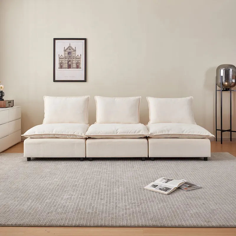 Fauteuil d'appoint sans accoudoirs en chenille orange/gris/vert/beige avec pouf, 1 place