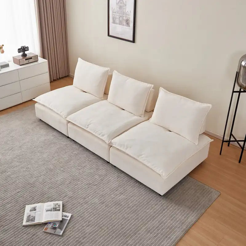Fauteuil d'appoint sans accoudoirs en chenille orange/gris/vert/beige avec pouf, 1 place