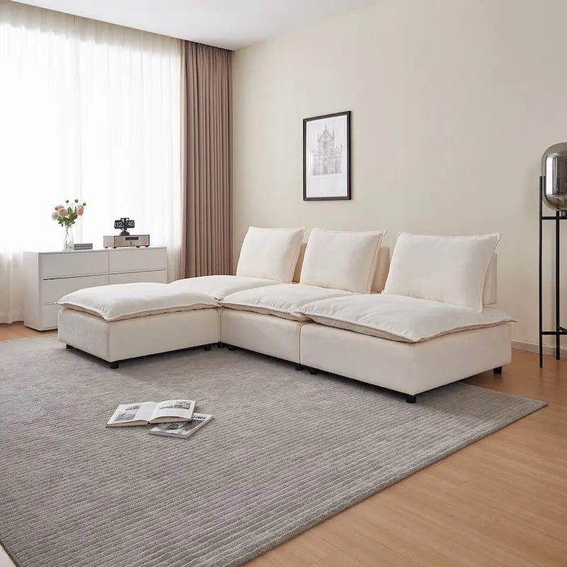 Fauteuil d'appoint sans accoudoirs en chenille orange/gris/vert/beige avec pouf, 1 place