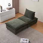 Fauteuil d'appoint sans accoudoirs en chenille orange/gris/vert/beige avec pouf, 1 place