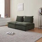 Fauteuil d'appoint sans accoudoirs en chenille orange/gris/vert/beige avec pouf, 1 place