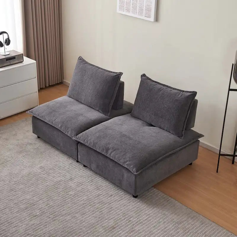Fauteuil d'appoint sans accoudoirs en chenille orange/gris/vert/beige avec pouf, 1 place