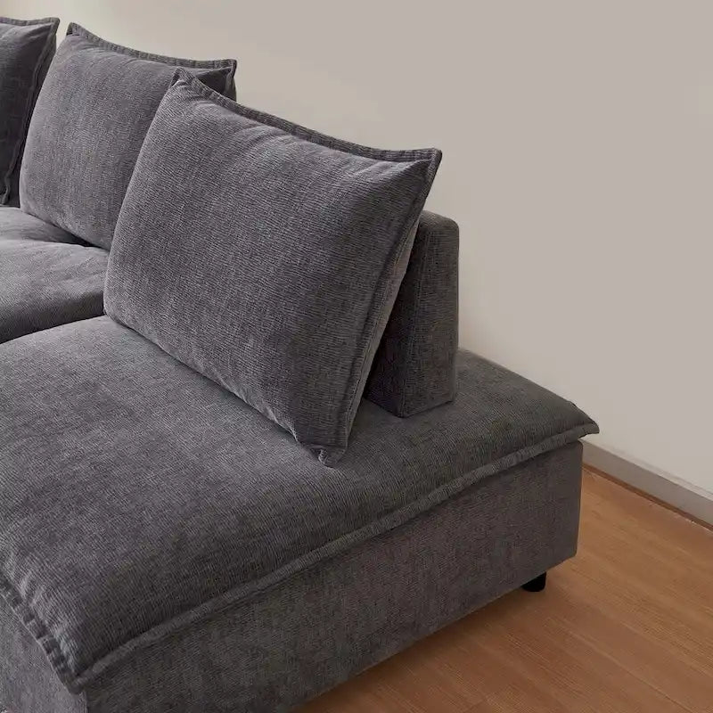 Fauteuil d'appoint sans accoudoirs en chenille orange/gris/vert/beige avec pouf, 1 place