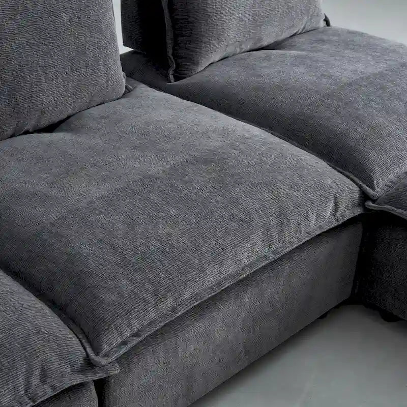 Fauteuil d'appoint sans accoudoirs en chenille orange/gris/vert/beige avec pouf, 1 place