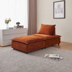 Fauteuil d'appoint sans accoudoirs en chenille orange/gris/vert/beige avec pouf, 1 place