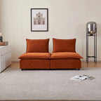 Fauteuil d'appoint sans accoudoirs en chenille orange/gris/vert/beige avec pouf, 1 place