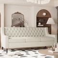 Canapé en tissu moderne du milieu du siècle, beige/gris, avec dossier capitonné, 3 places