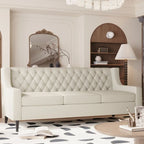 Canapé en tissu moderne du milieu du siècle, beige/gris, avec dossier capitonné, 3 places