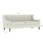 Canapé en tissu moderne du milieu du siècle, beige/gris, avec dossier capitonné, 3 places