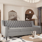 Canapé en tissu moderne du milieu du siècle, beige/gris, avec dossier capitonné, 3 places