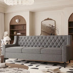 Canapé en tissu moderne du milieu du siècle, beige/gris, avec dossier capitonné, 3 places