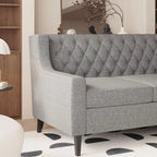 Canapé en tissu moderne du milieu du siècle, beige/gris, avec dossier capitonné, 3 places