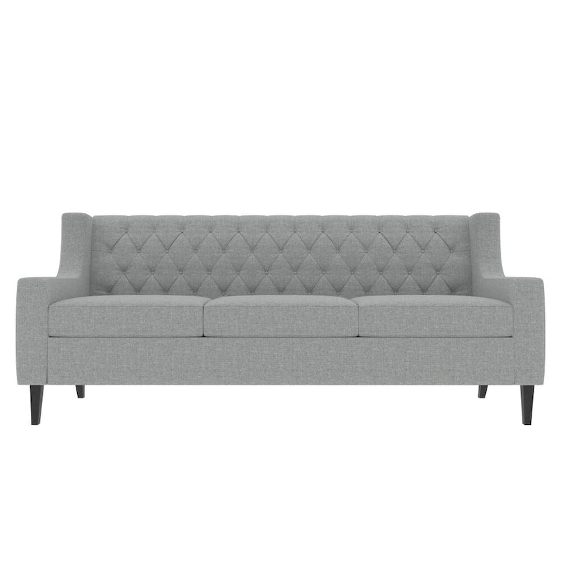 Canapé en tissu moderne du milieu du siècle, beige/gris, avec dossier capitonné, 3 places