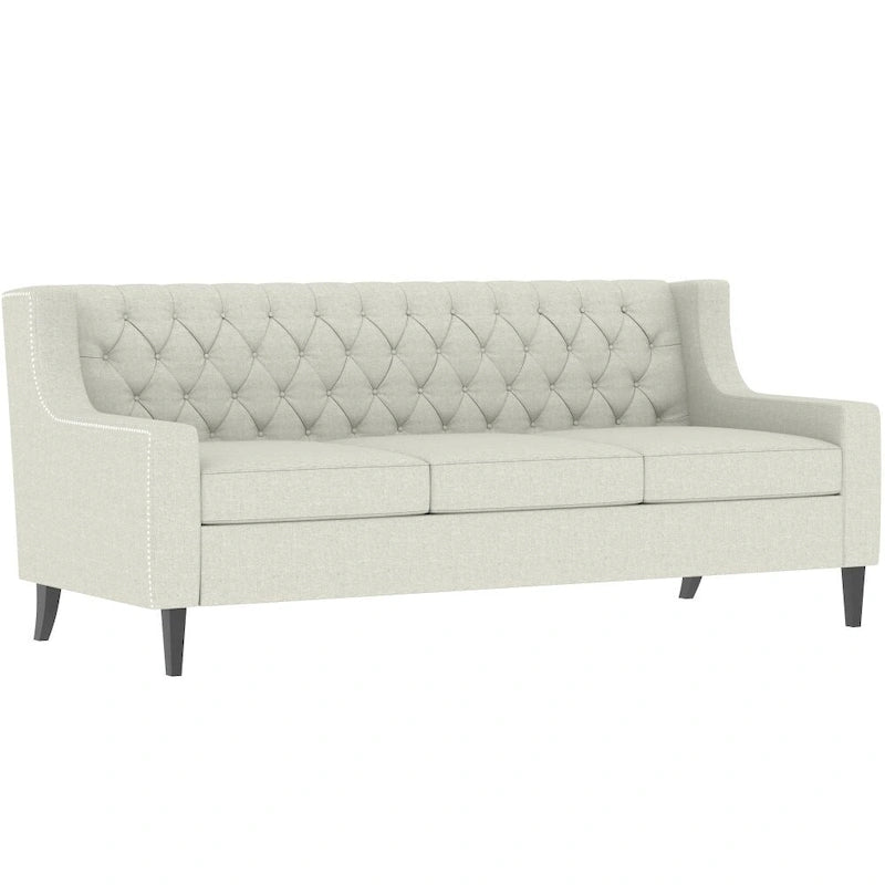Canapé en tissu moderne du milieu du siècle, beige/gris, avec dossier capitonné, 3 places