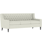 Canapé en tissu moderne du milieu du siècle, beige/gris, avec dossier capitonné, 3 places
