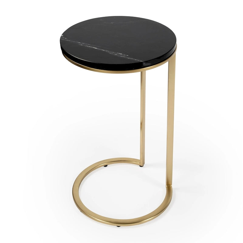 Table d'appoint à plateau en marbre noir avec base en acier inoxydable, montage par 1 personne