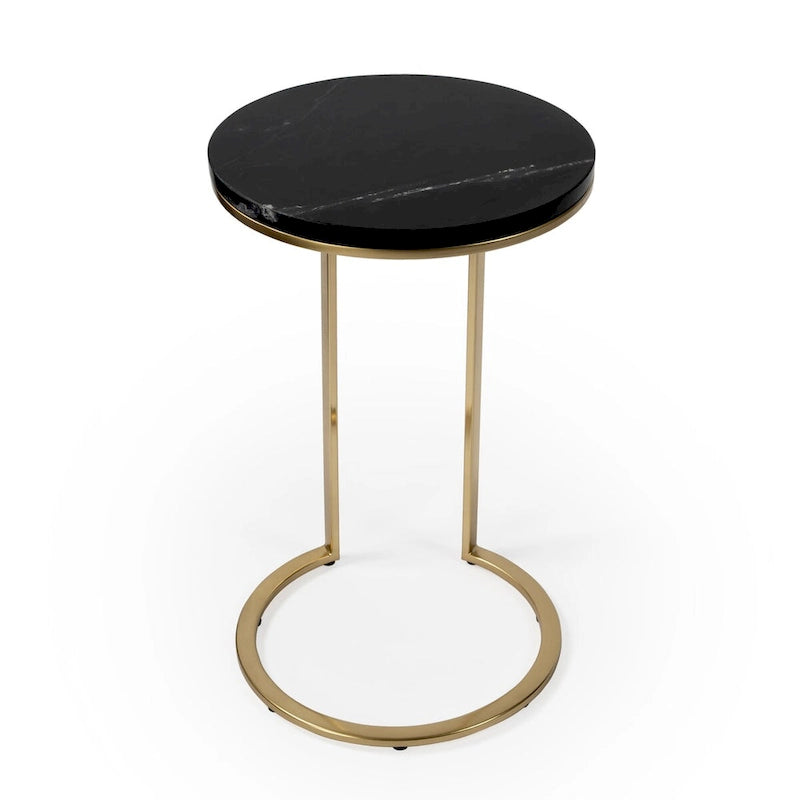 Table d'appoint à plateau en marbre noir avec base en acier inoxydable, montage par 1 personne
