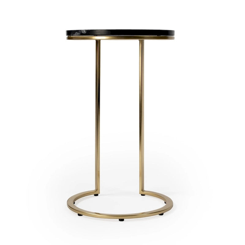 Table d'appoint à plateau en marbre noir avec base en acier inoxydable, montage par 1 personne