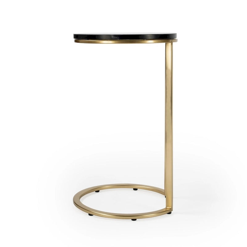 Table d'appoint à plateau en marbre noir avec base en acier inoxydable, montage par 1 personne