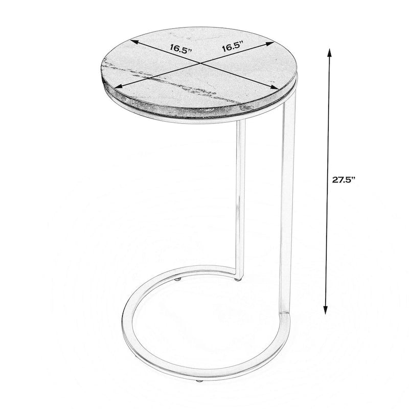 Table d'appoint à plateau en marbre noir avec base en acier inoxydable, montage par 1 personne