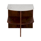 Table d'appoint demi-ronde marron, base en bois de manguier avec plateau en marbre, assemblage par 1 personne