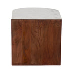 Table d'appoint demi-ronde marron, base en bois de manguier avec plateau en marbre, assemblage par 1 personne