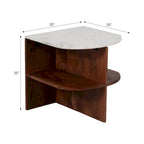 Table d'appoint demi-ronde marron, base en bois de manguier avec plateau en marbre, assemblage par 1 personne