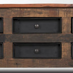 Table basse en bois de récupération brun avec 12 tiroirs en métal noir, assemblage par 1 personne