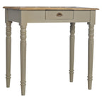 Bureau en bois de manguier massif gris français peint à la main avec 1 tiroir et pieds cannelés, assemblage par 1 personne