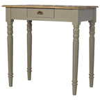 Bureau en bois de manguier massif gris français peint à la main avec 1 tiroir et pieds cannelés, assemblage par 1 personne