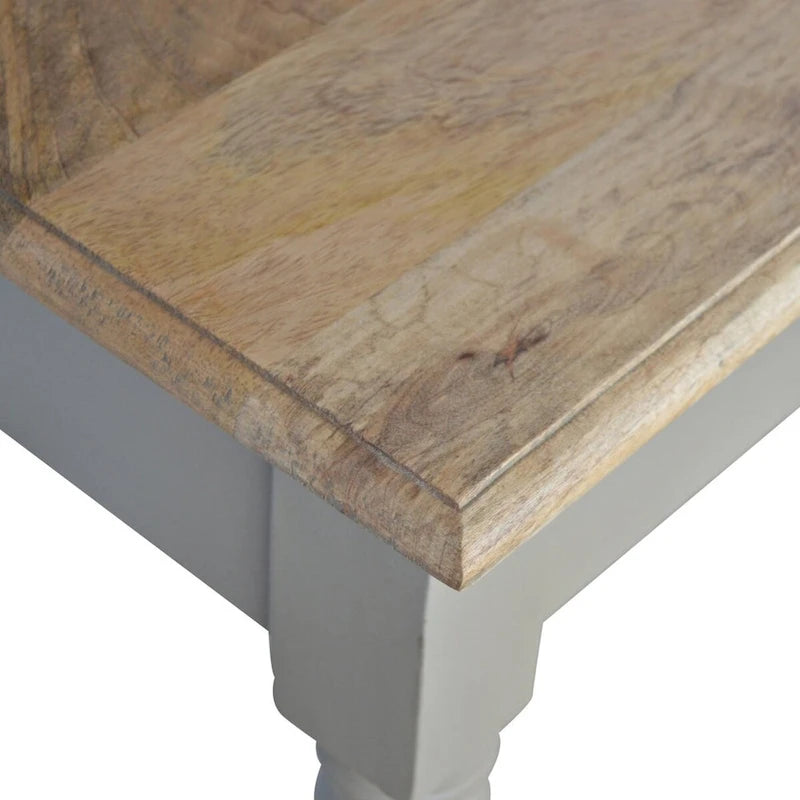Bureau en bois de manguier massif gris français peint à la main avec 1 tiroir et pieds cannelés, assemblage par 1 personne