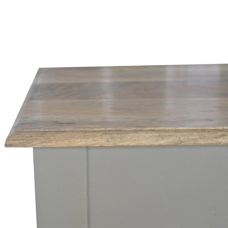 Bureau en bois de manguier massif gris français peint à la main avec 1 tiroir et pieds cannelés, assemblage par 1 personne