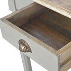 Bureau en bois de manguier massif gris français peint à la main avec 1 tiroir et pieds cannelés, assemblage par 1 personne