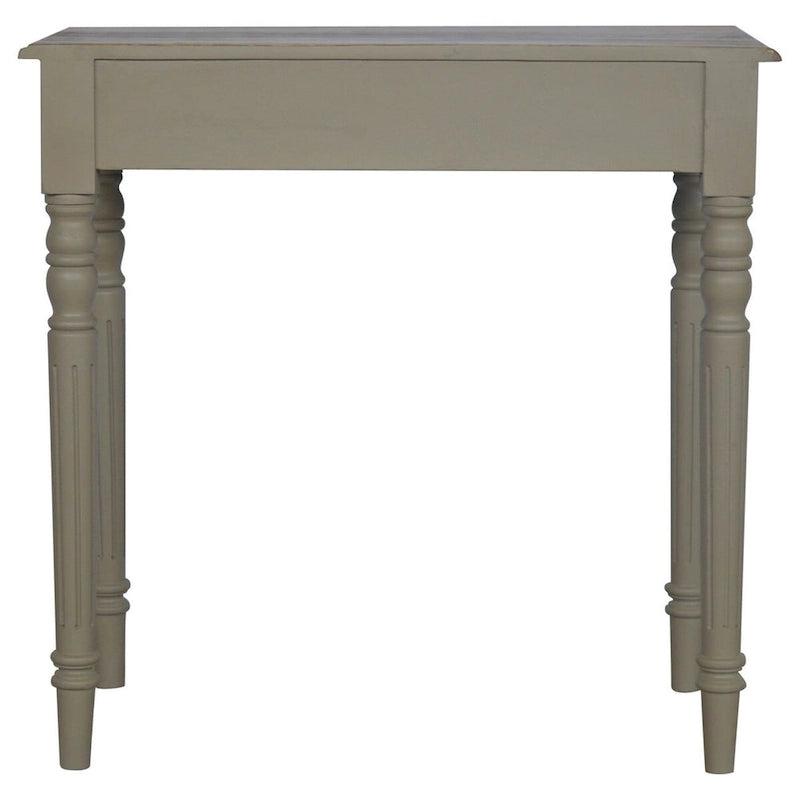 Bureau en bois de manguier massif gris français peint à la main avec 1 tiroir et pieds cannelés, assemblage par 1 personne